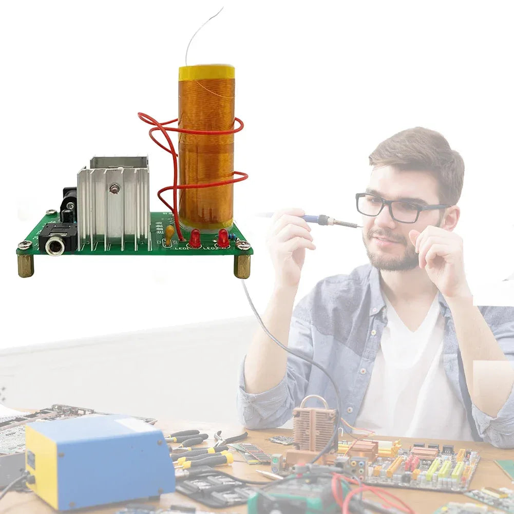 DIY Mini for Tesla Coil Kit Mini Music Tesla Coil Plasma Speaker High Pressure Arc Experiment Wireless Transmission DC15-24V 15W