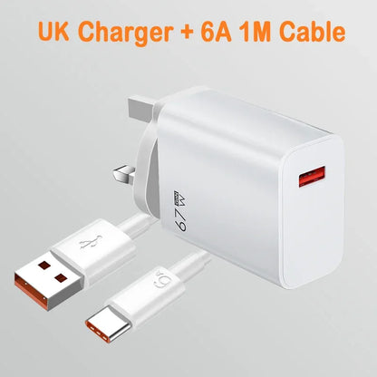 EU US UK Plug 67W 6A USB Fast Charger For Xiaomi 10T 11 12 Lite 13T Redmi Note 10 11T 12 13 POCO X4 X5 F5 Type C Charging Cable