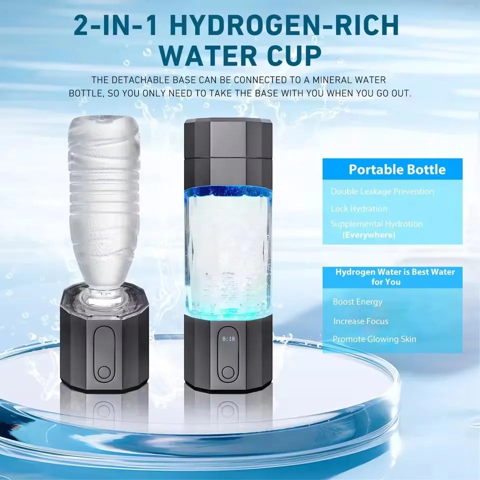 2026 New Upgrade 10000PPB Hydrogen Water Bottle Seven Colorful Light Hydrogen Water Generator with Pressure Relief Valve