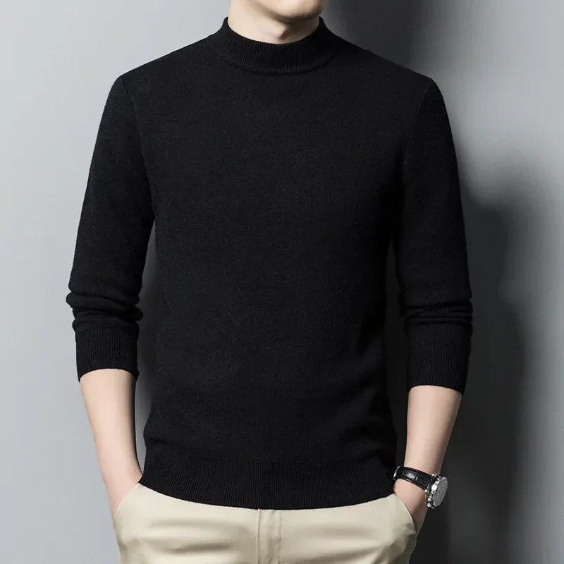 Slim Black Tops Men Autumn Winter Turtleneck Long Sleeve Slim Pullover Sweater Blouse Top Good Quality Spring Autumn Pullover