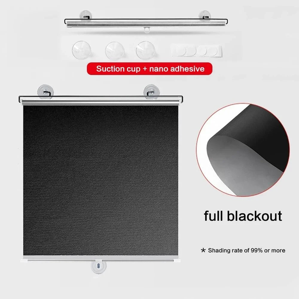 Cordless Retractable Roller Shades Black Home Office Windows Sunshade Thermal Blinds Without Drilling Blackout Curtain