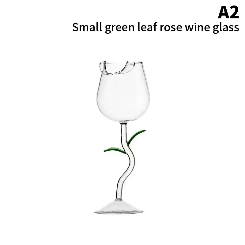 Rose-Shaped Red Wine Glasses Rose Shape Wine Glass With Colored Rose Leaves 150/400ml Rose Shaped Red Wine Goblet Cocktail Cup