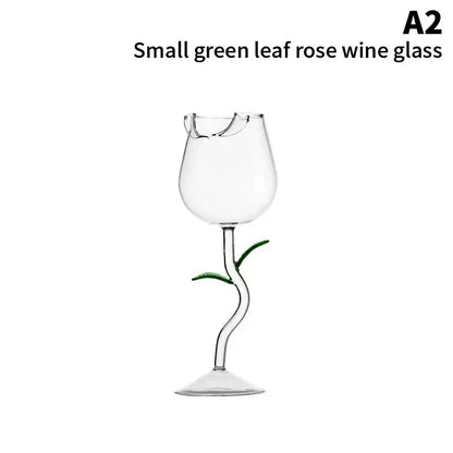 Rose-Shaped Red Wine Glasses Rose Shape Wine Glass With Colored Rose Leaves 150/400ml Rose Shaped Red Wine Goblet Cocktail Cup