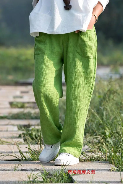 2024 Spring Women' Fashion comfortable cotton linen pants Plus size Women pleated Autumn pants with pockets 5XL 6XL pantalones