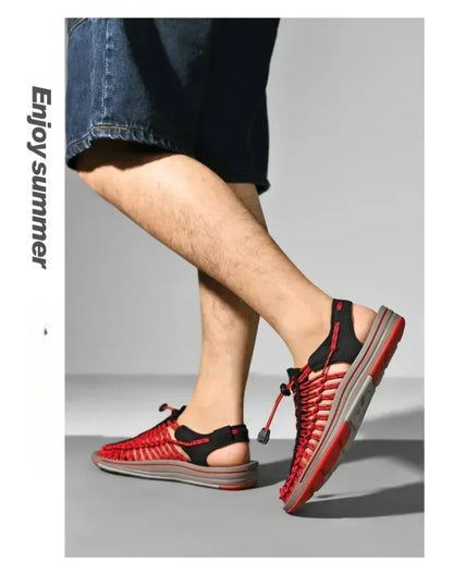 Breathable Casual Flat Sandals Outdoor Couples Sandals Size 48 Summer Men Sandals Women Slippers Weaving Design Beach Sandals