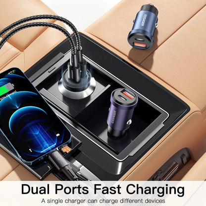 Essager USB Car Charger Quick Charge 4.0 QC4.0 PD3.0 SCP 5A Type C 30W Fast Car USB Charger For iPhone 13 12 Xiaomi Mobile Phone