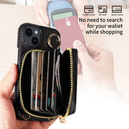 Newly Designed Deluxe Zipper Card Case for IPhone16promax 15 14 PU Leather Phone Case with Crossbody Lanyard Wallet Function