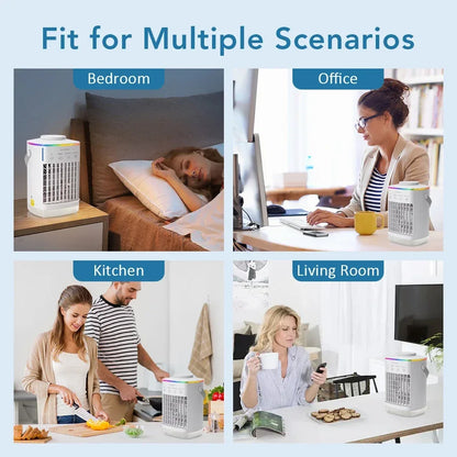 Air Conditioner Portable Desktop Air Cooler Fan with LED Night Light & Humidifier, Mini Mist Cooling Fan for Office Home