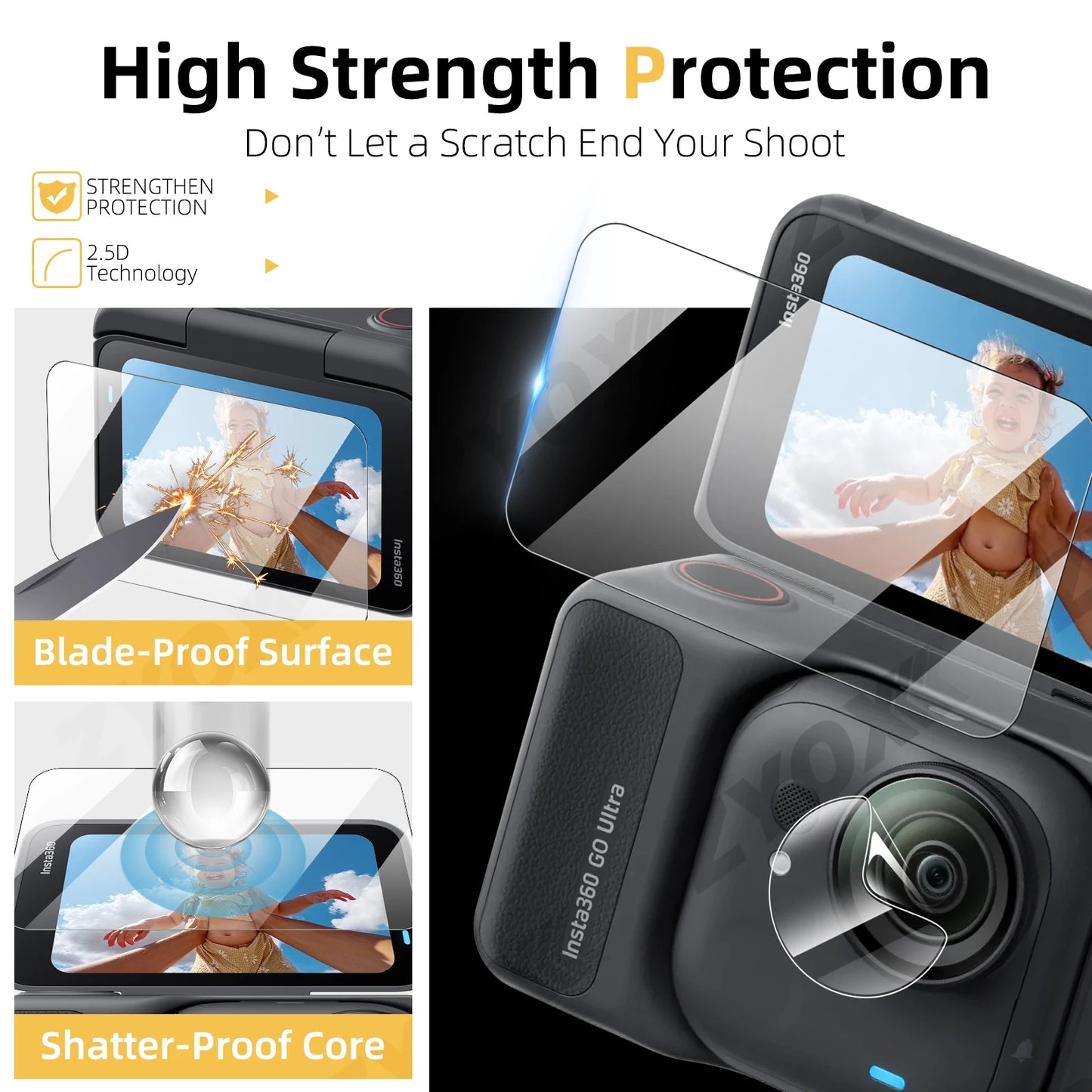 9H Hardness Glass for Insta360 Go Ultra Screen + Lens Protector Clear Ultra-HD Tempered Glass  Anti-scratch Film Accessories