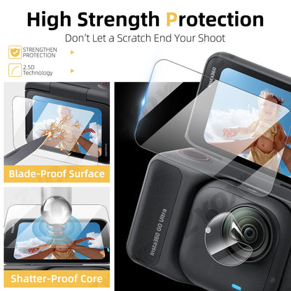 9H Hardness Glass for Insta360 Go Ultra Screen + Lens Protector Clear Ultra-HD Tempered Glass  Anti-scratch Film Accessories
