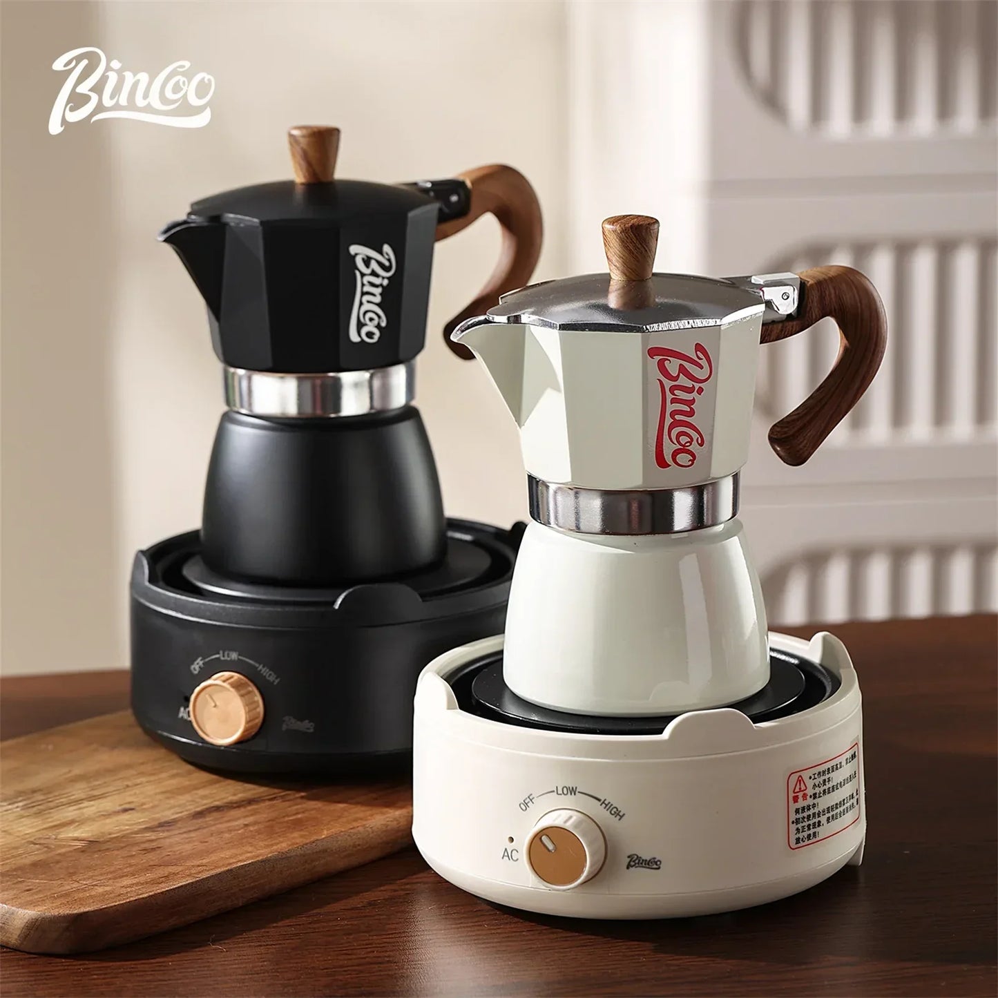 Bincoo Coffee Moka Pot Set with Electric Heating Plate for Home Use Small Espresso Extraction Machine Complete Brewing Kit