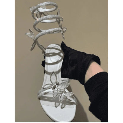New Spring and Summer Women's High-heeled Sandals Snake-shaped Butterfly Diamond Flower Stiletto Heel Sandals High Heels