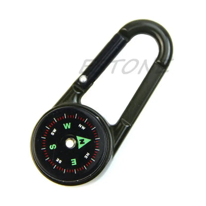 Outdoor Multifunctional Hiking Metal Carabiner Mini Compass Thermometer Keychain