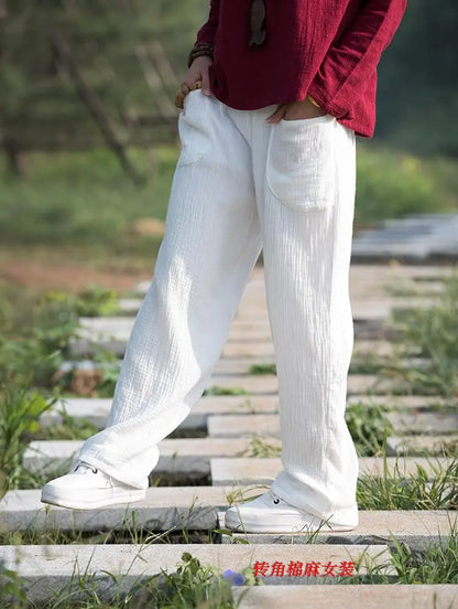2024 Spring Women' Fashion comfortable cotton linen pants Plus size Women pleated Autumn pants with pockets 5XL 6XL pantalones