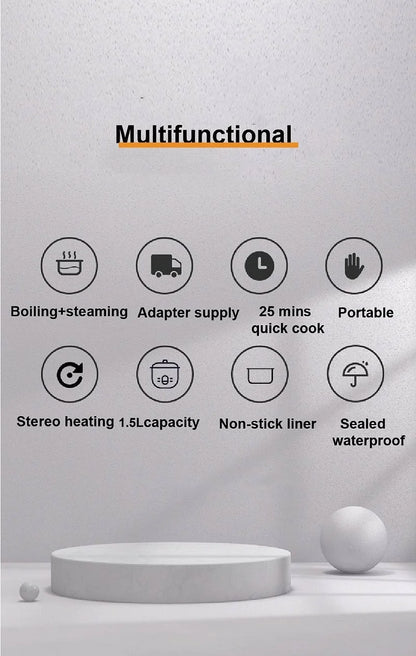24V Car Electric Cooking Pot Non-stick Rice Cooker Portable Food Heater Multi-function Pot Truck Auto Keep Warm Pot 1.5L