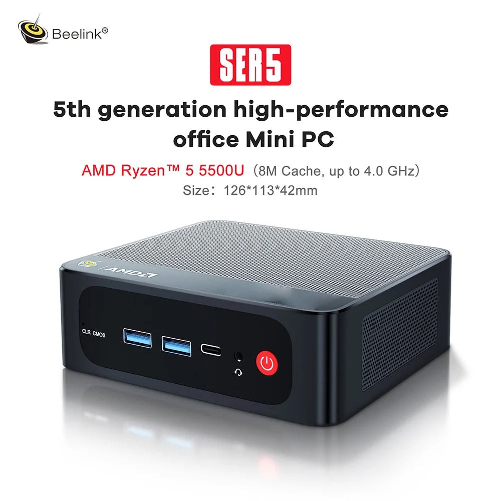 Beelink Mini PC SER5 Max AMD R7 6800U 7735HS R5 5500U R3 3200U 16G 500G NVME Windows Type-C Triple Screen Gamer Mini Computer