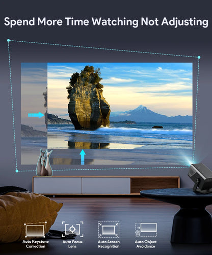 HUAWEISHI Full HD 1080P Projector 4K 1200 ANSI Android WiFi 6 Auto Focus Home Theater Projectors for Movie Meeting Video