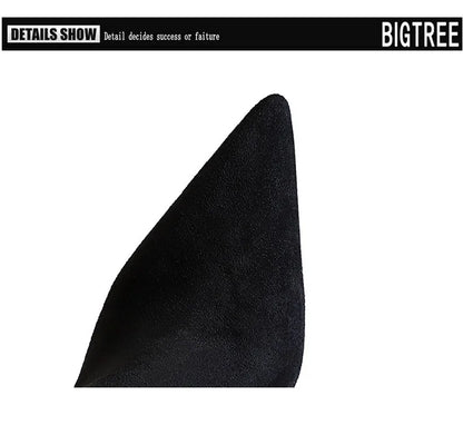 BIGTREE Shoes Suede Ankle Boots For Women Heels Winter Boots Pointed Stilettos High-heeled Boots Side Zipper Black Short Boots