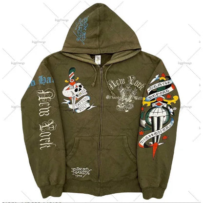 American Gothic Ro Skull Bones Oversized Hoodie Y2K Hip Hop Sle Streetwear No Brand Svel Other Material 00%