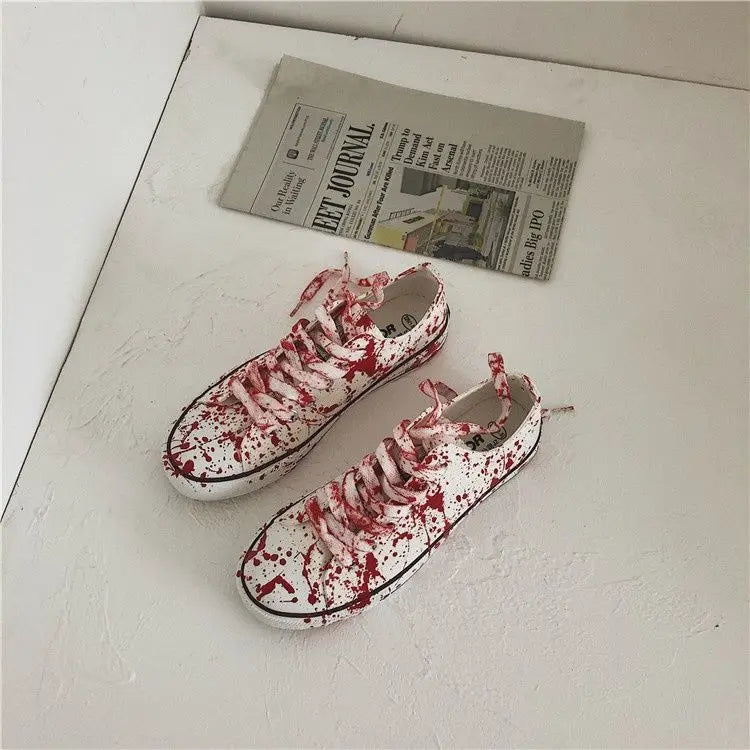 Graffiti Sneakers Men Women Black Ink Dirty Shoes Size 35-44 College Hiphop Style School Couple Shoes 2024 Spring Canvas Sneaker