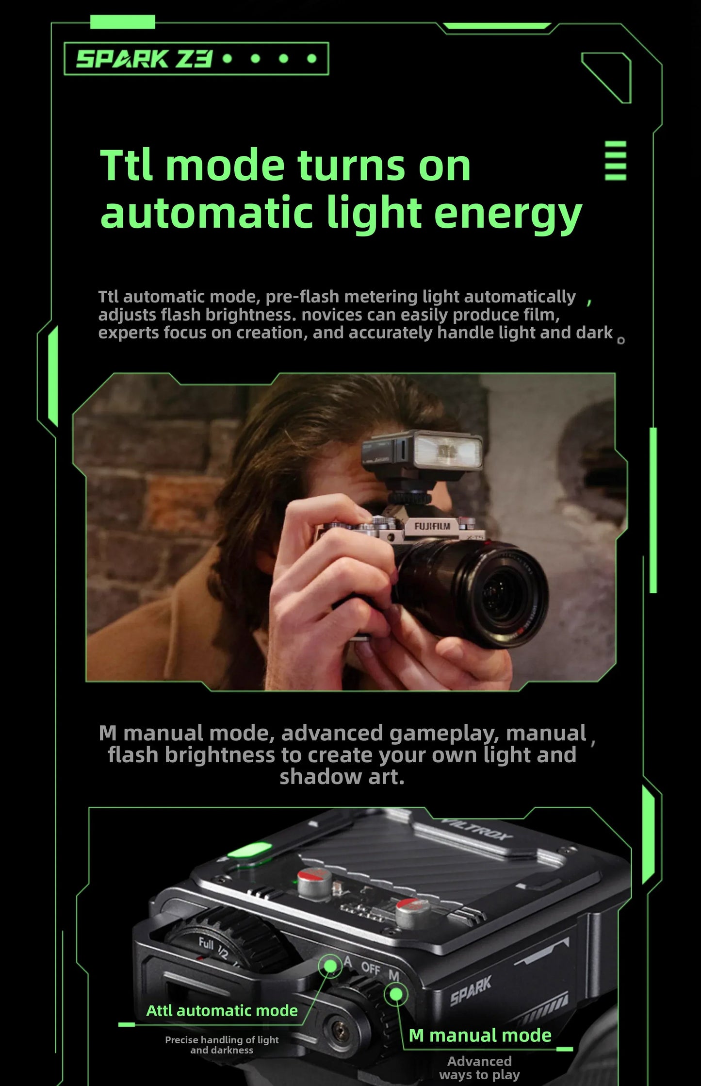 VILTROX Spark Z3 Mini Rechargeable Camera Flash Light Speedlite with Diffuser for Fuji Z3-F/NIKON Z3-N/Canon Z3-C/Sony Z3-S