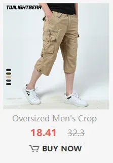 Summer Pure Cotton Men's Cropped Trousers Oversized Casual Shorts Multi Pocket Tooling Capri Pants Men Cargo Pants AF5820