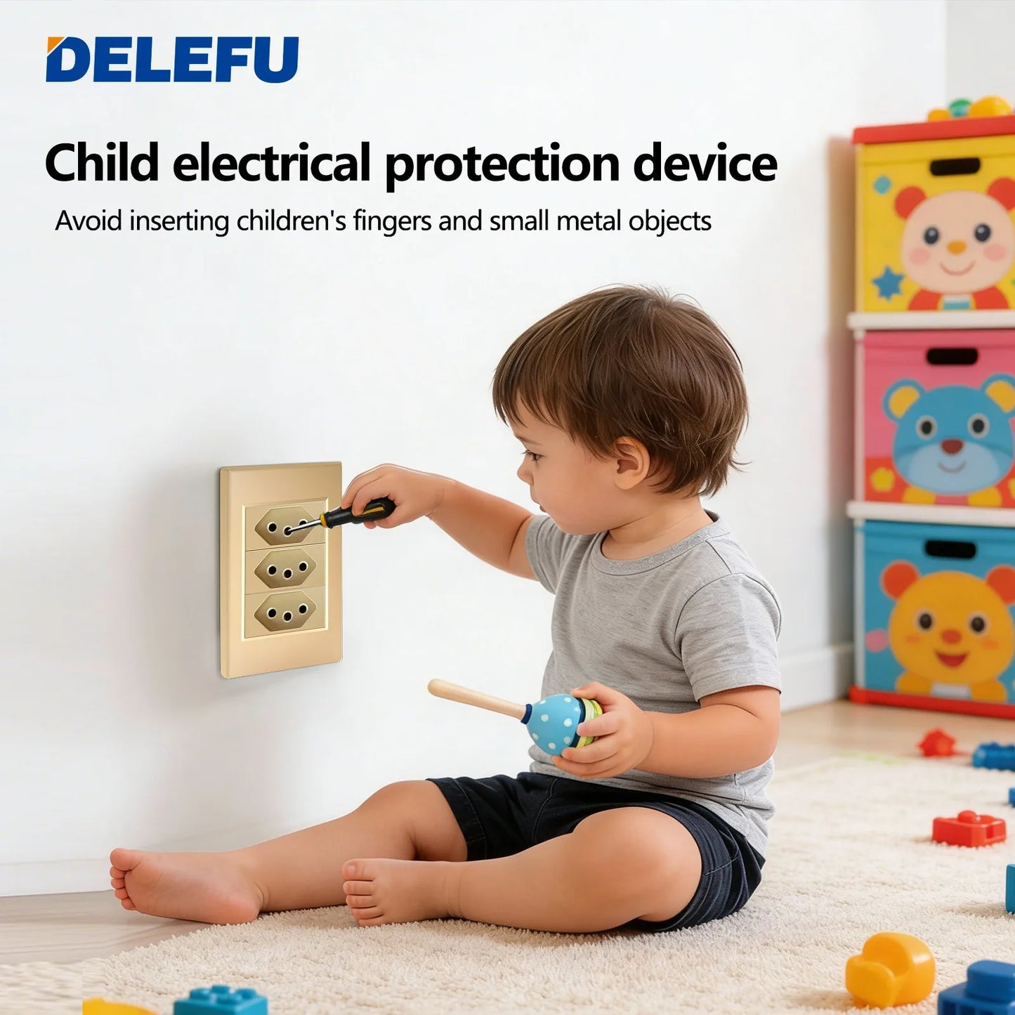 DELEFU Brazil Standard 10A 20A Gold Fireproof PC Panel Dual USB Type C Home Wall Light Switch Safe Power Socket