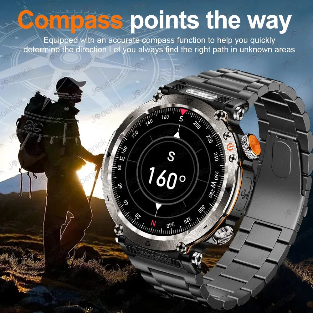 2026 New Outdoor Sports Smartwatch Men Compass 600mAh LED Flashlight Bluetooth Call 3ATM Waterproof Smartwatch For Android iOS