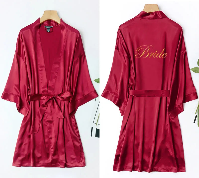 Bride Bridesmaid Wedding Robe Embroidery Kimono Bathrobe Gown Nightgown Casual Satin Short Women Sexy Nightwear Sleepwear