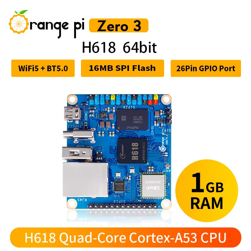 Orange Pi Zero3 1GB LPDDR4 RAM Allwinner H618 Developmetn Board SBC