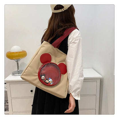 Cute Cartoon Mickey Portable Tote Fashion Canvas Outside To Carry Shopping Bags Tide Shoulder Diagonal Bag