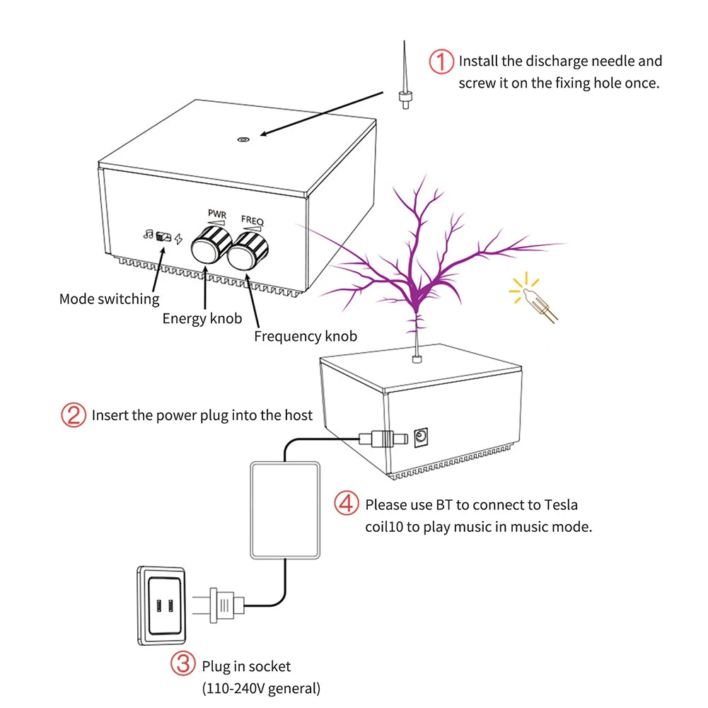 Bluetooth-compatible Music Tesla Coil Arc Plasma Loudspeaker Wireless Transmission Touchable Artificial Education Experiment Toy