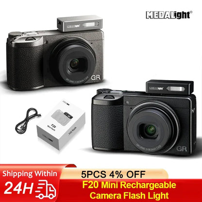 Medalight F20 Mini Rechargeable Camera Flash Light Speedlite for Ricoh GR4/GR3/GR3X for Fuji/Sony/Nikon/Canon/Leica Universal