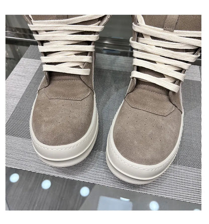 Ro Shoes Men Leather 2025 New Earthy Grey Cow Suede Lace Up Zipper Thick Sole Luxury Geo Women Street Hip-hop Casual Flat Boots