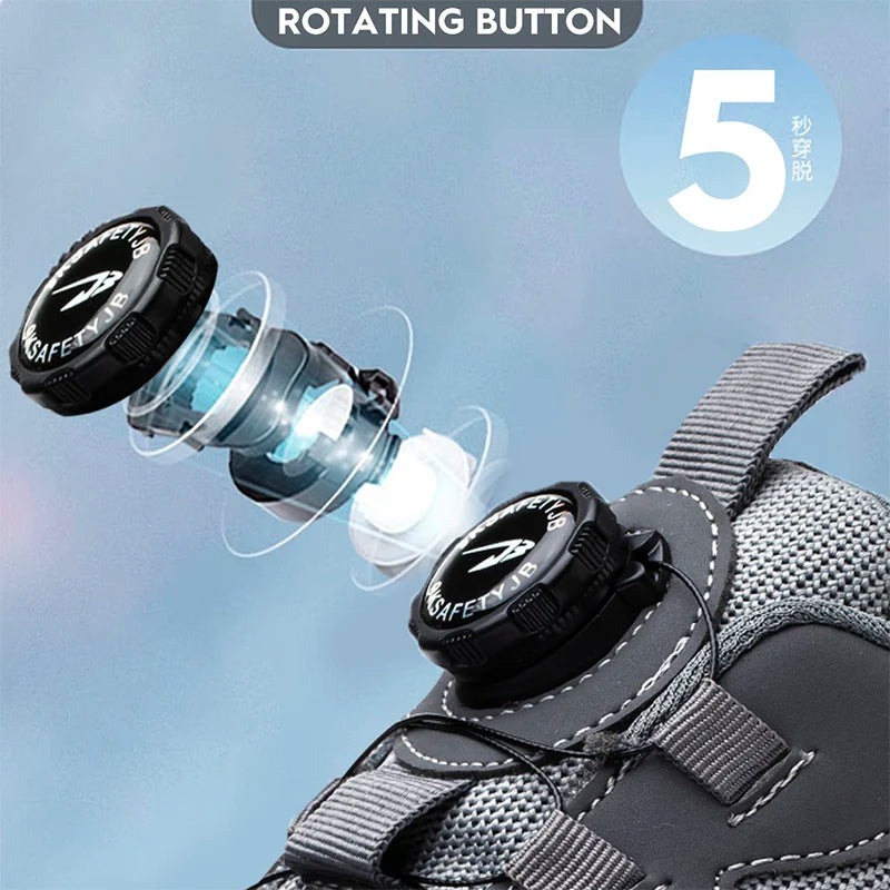 Breathable Men Boots Rotating Buttons Safety Shoes Men Puncture-Proof Work Boots Steel Toe Shoes Light Indestructible Shoes