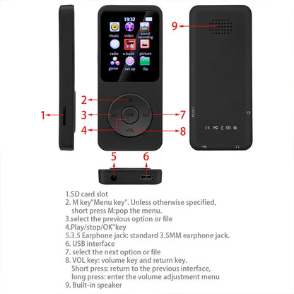 MP3 Player Outdoor Sports Fitness Mini Mp4/mp3 Support Bluetooth Lossless Hifi Music Player FM Radio Recorder Sport 128GB