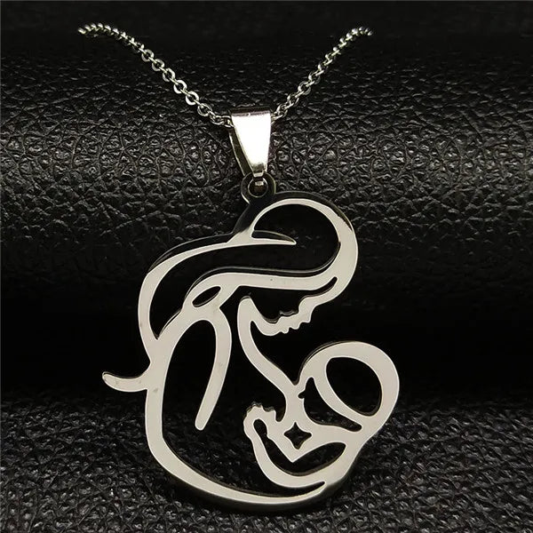 Family Love Mom BABY Breast Milk Pendant Necklace Women Stainless Steel Silver Color Chain Jewelry Mother's Day Gift N435S01