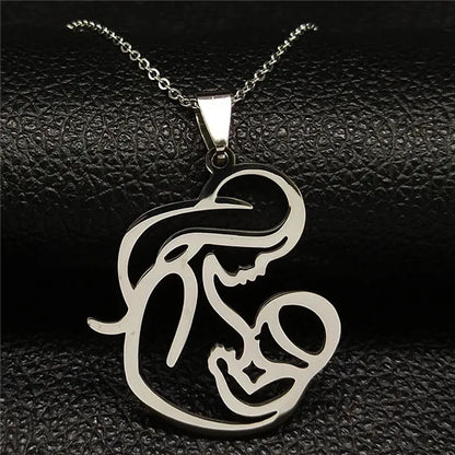 Family Love Mom BABY Breast Milk Pendant Necklace Women Stainless Steel Silver Color Chain Jewelry Mother's Day Gift N435S01