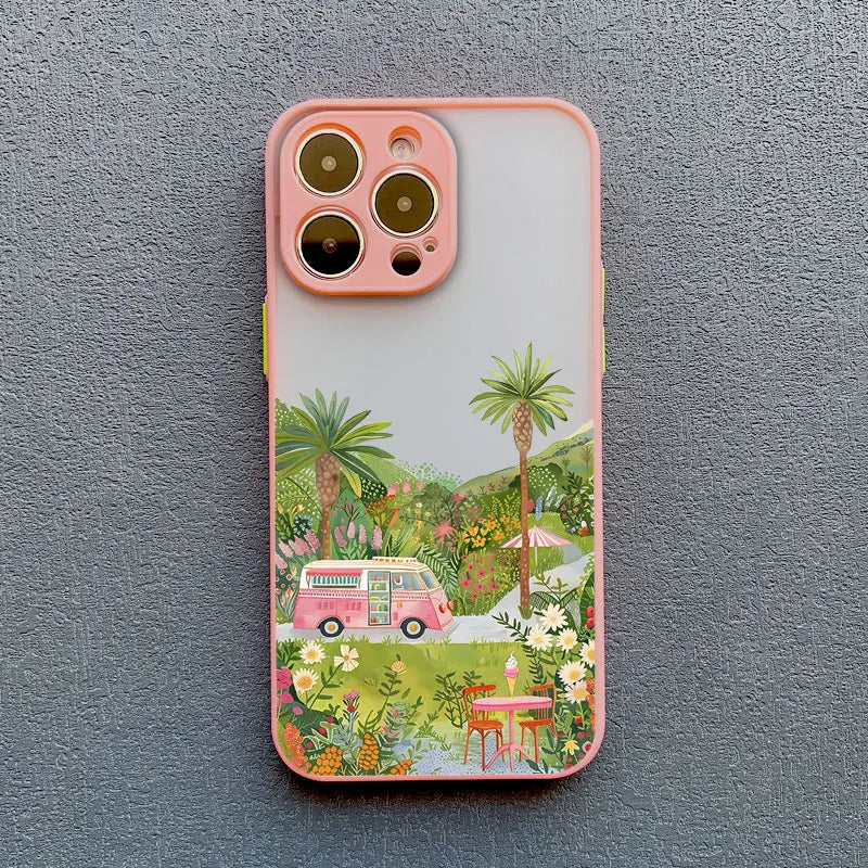 Coconut Tree Phone Case For iPhone 11 12 13 14 15 Pro Max Mini 16 Pro Max X XR XS 7 8 15 Plus SE Summer Scenery Shockproof Cover