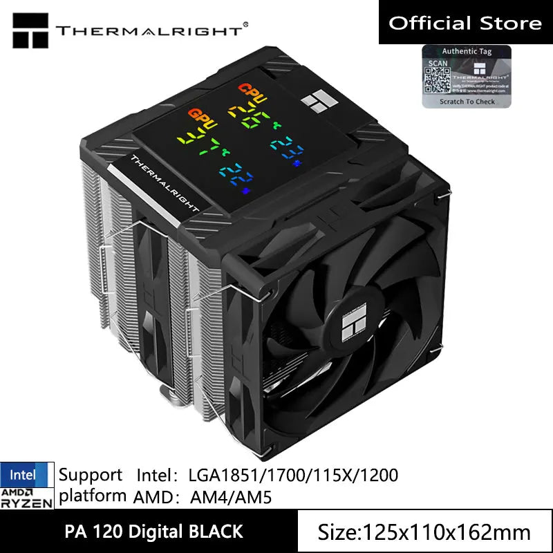 Thermalright PA 120 Digital Chassis Air Cooling Radiator，6 heat pipe/CPU/CPU simultaneous monitoring/Supports LGA1851/1700/AM5