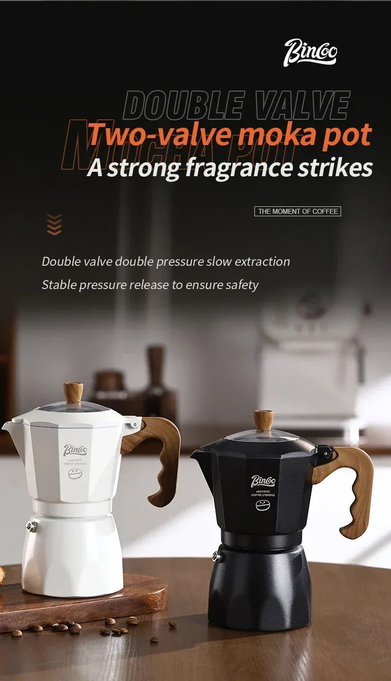 Bincoo Dual Valve Moka Pot Espresso Maker Mocha Pot Brewed Coffee Pot 220V Electric Stove Concentrated Extraction Barista Tools