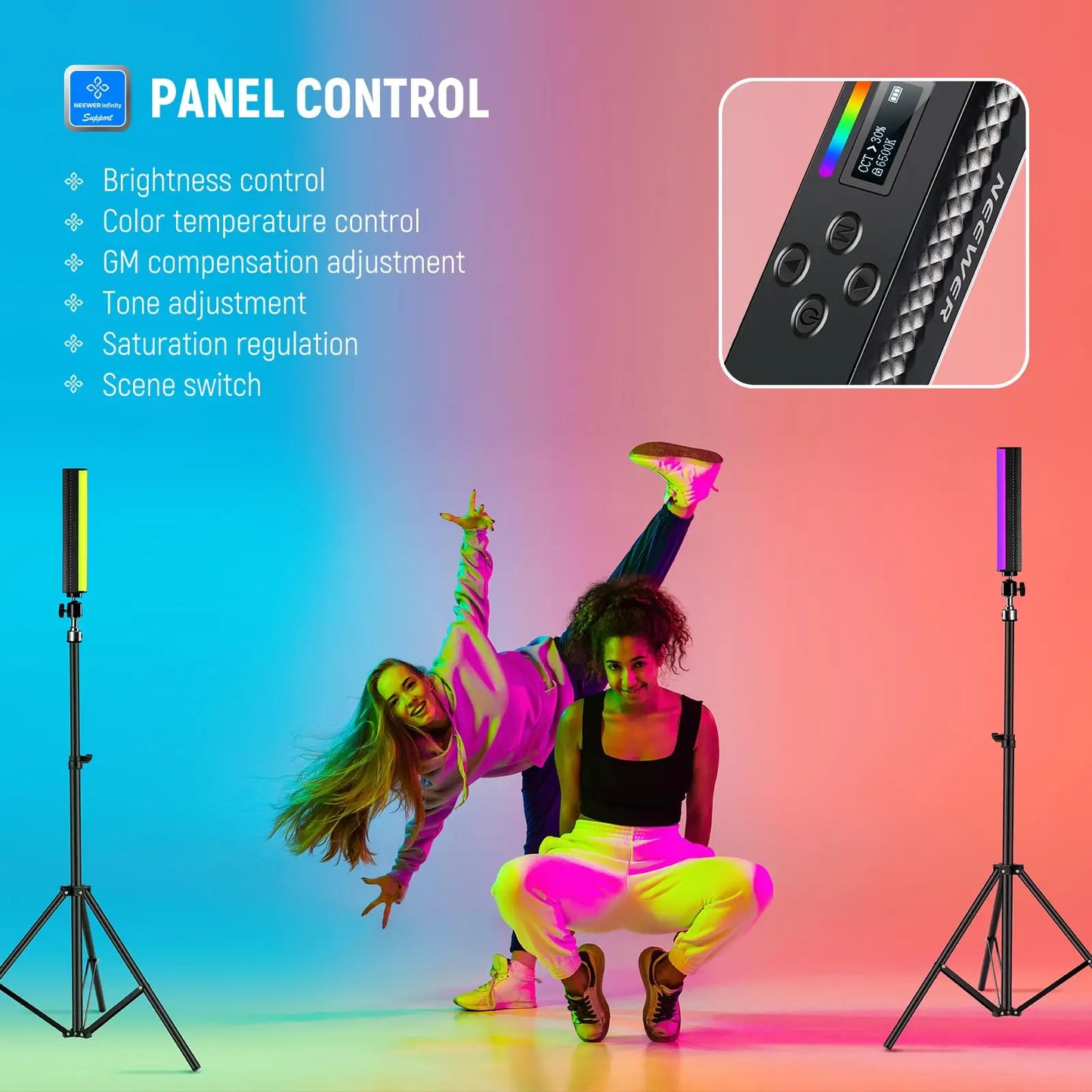 NEEWER RGB Light Wand with APP Control Magnetic Handheld Photography Video Light Stick Dimmable CRI95+ Full Color LED Tube Bar