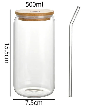 1-4pcs/set High Borosilicate Glass Water Cup 21.3oz Reusable Drinking Cups Ice Coffee Boba Bottle for Restaurant Travel Bottles