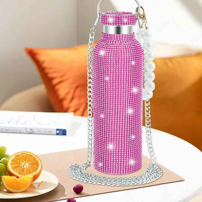 350/500/750/1000ml Luxury Rhinestone Thermos Bottle 2pcs Chain Portable Water Bottle Double Wall Stainless Steel Thermal Flask