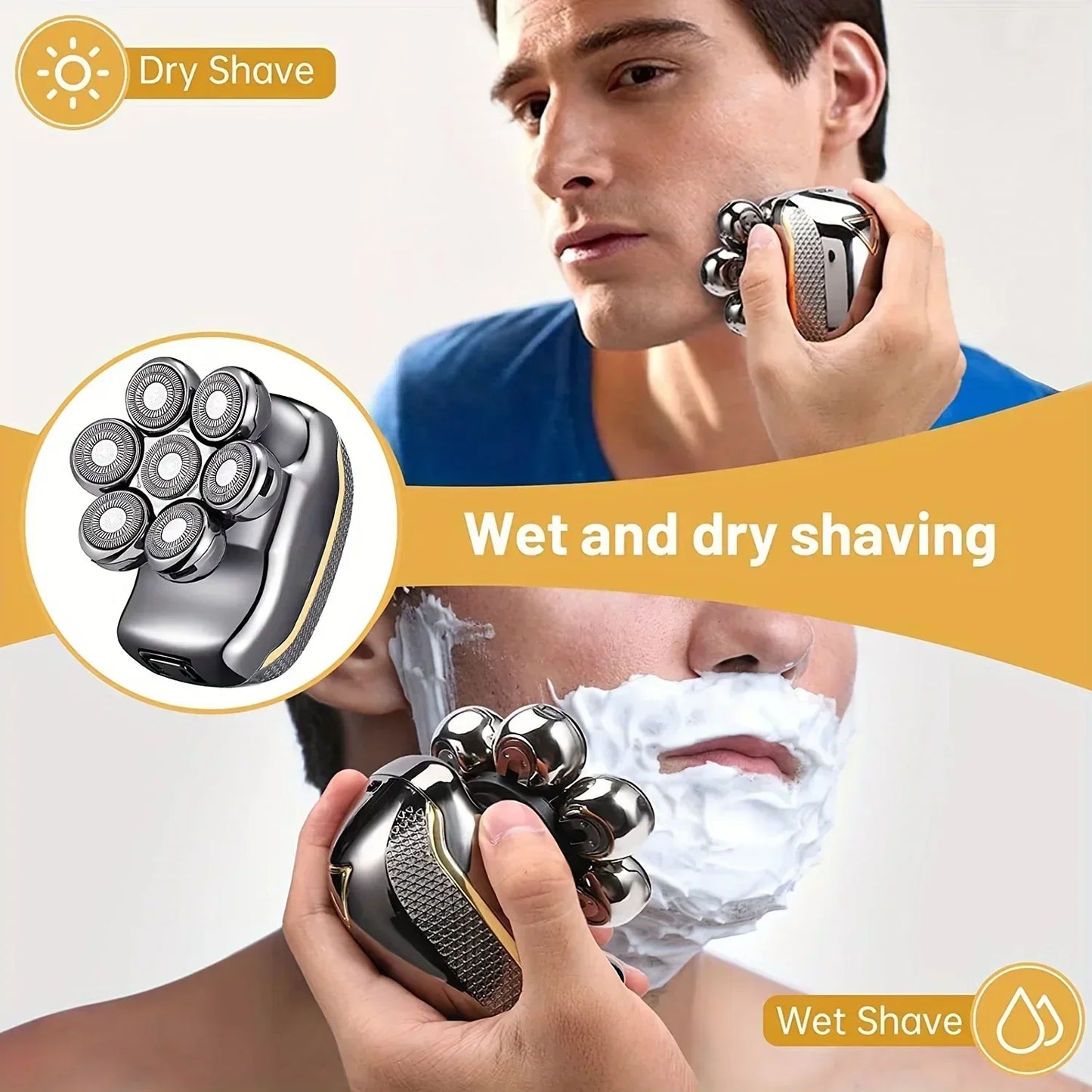 Men's Electric Head Shaver Razor Rechargeable Cordless Hair Shaving Razors for Bald Man 6 in 1 Waterproof Wet Dry Beard Trimmer
