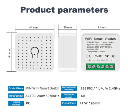 Aubess eWeLink Wifi 16A MINI Smart Switch Support 2-way Control Timer Switch Smart Home Automation Work With Alexa Google Home