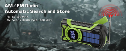 Emergency Crank Solar Radio 5000mAh Rechargeable Battery Portable AM/FM Radio with Bluetooth Auto Scan Waterproof LED Flashlight