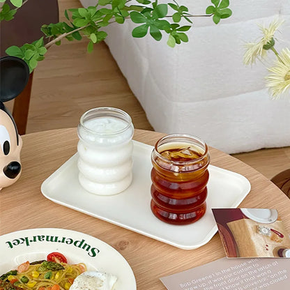 Glass Cup Household Corrugated Glass Cup Coffee Milk Cup Transparent Glasses Ice Juice Mug Tea Cup Drinkware Retro