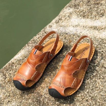 Men Sandals Summer Leather Men Shoes Breathable Walking Beach Slippers Outdoor Sandals Flat Casual  High Quality Fashion Sandals