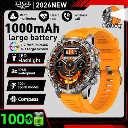 LIGE New Military For T-Rex 3 Ultra Smart Watch 1000mAh Battery IP68 Waterproof Compass Flashlight Sports Tracker Smartwatch Men